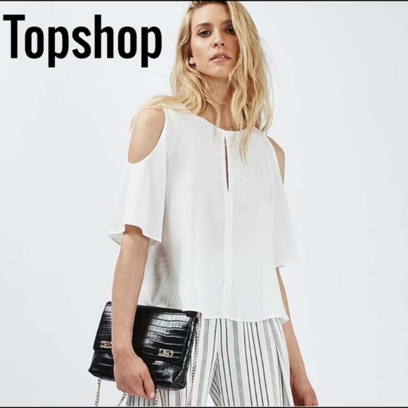 ⭐2 for C$22⭐ Topshop Cold Shoulder Keyhole Blouse, White, Size US 2 - Picture 2 of 7